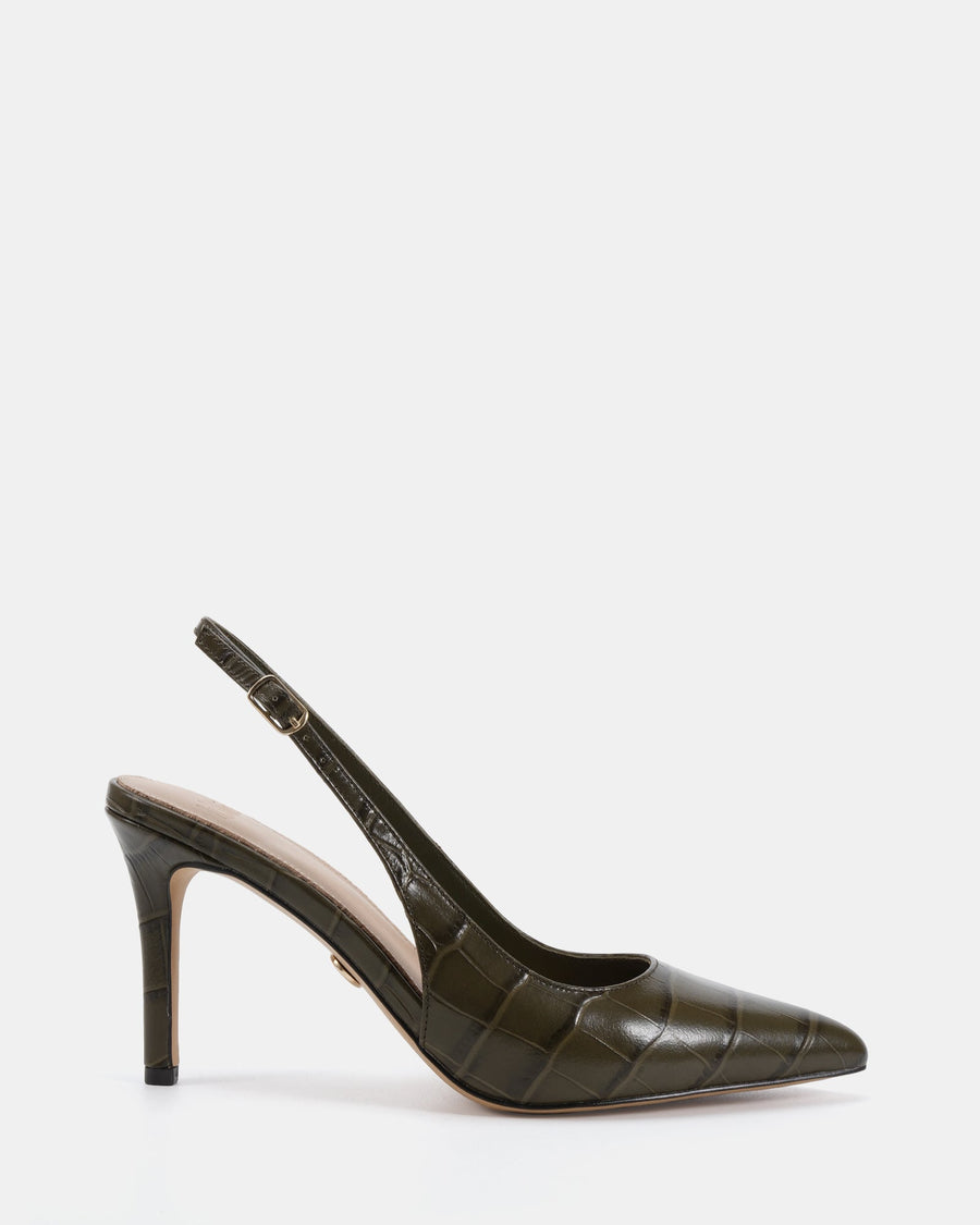 Riker High Heel Olive Green Croc Emboss Leather