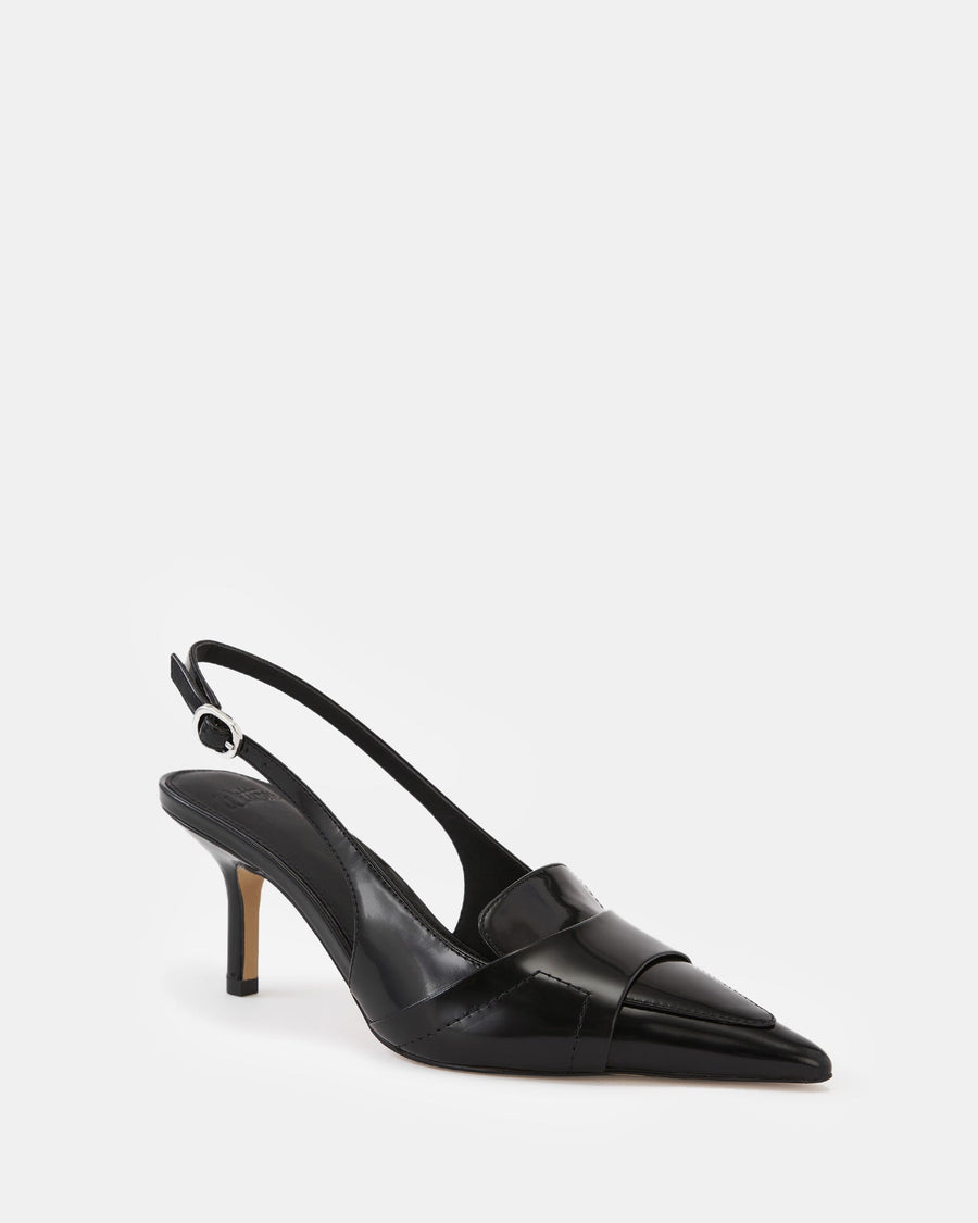 Luna Mid Heel Black Box Leather