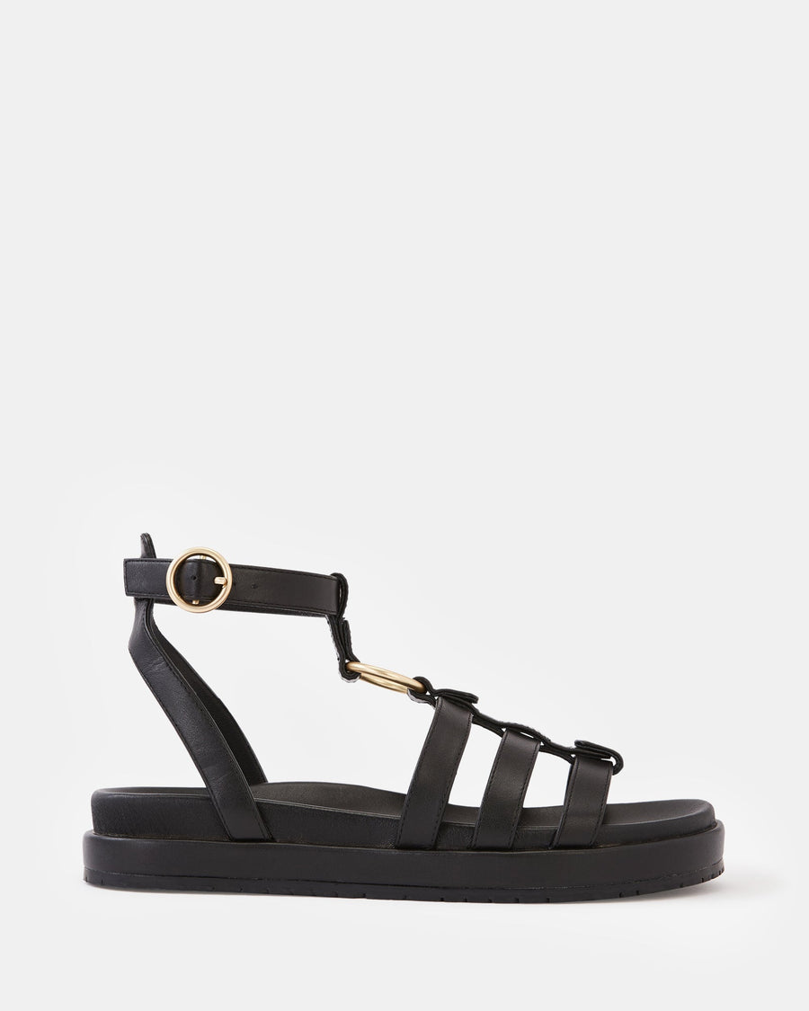 Bruna Footbed/Flatform Black Leather