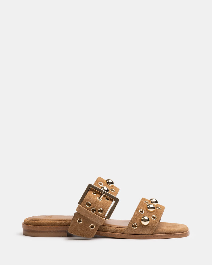 Dixee Flat Sandal Dark Sand Suede
