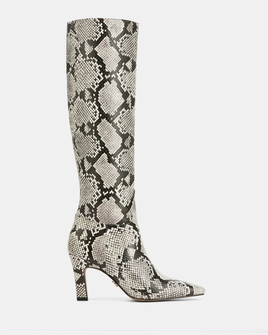 Louella Long Boots Ecru Multi Snake Emboss Leather