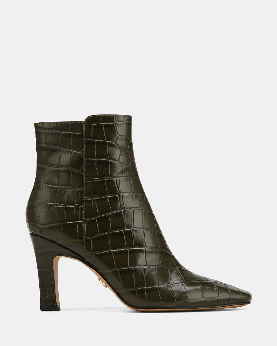 Loz Ankle Boot Olive Green Croc Leather