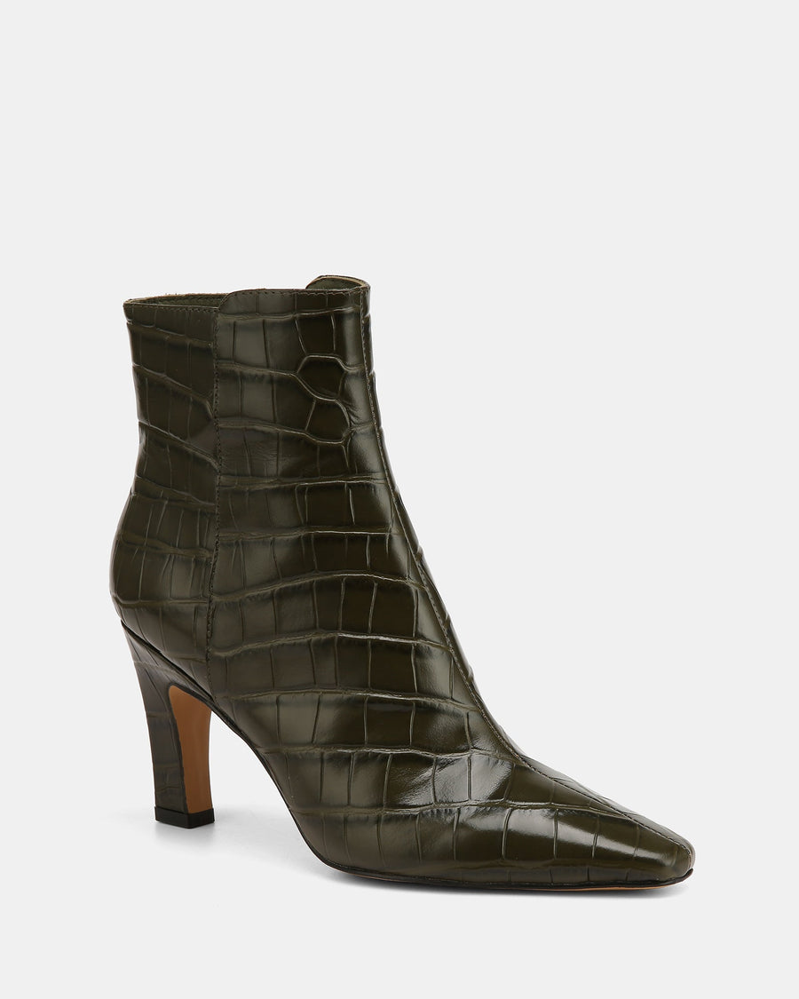 Loz Ankle Boot Olive Green Croc Leather