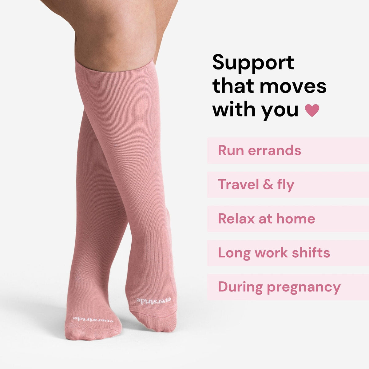 The Wide-Calf Bamboo Compression Sock in Blush Pink