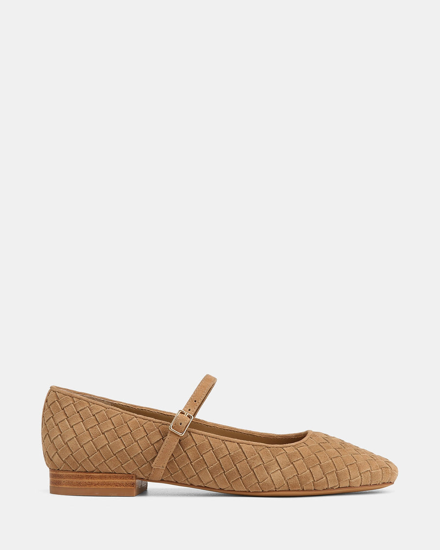 Annie Casual Flats Tan Woven Suede