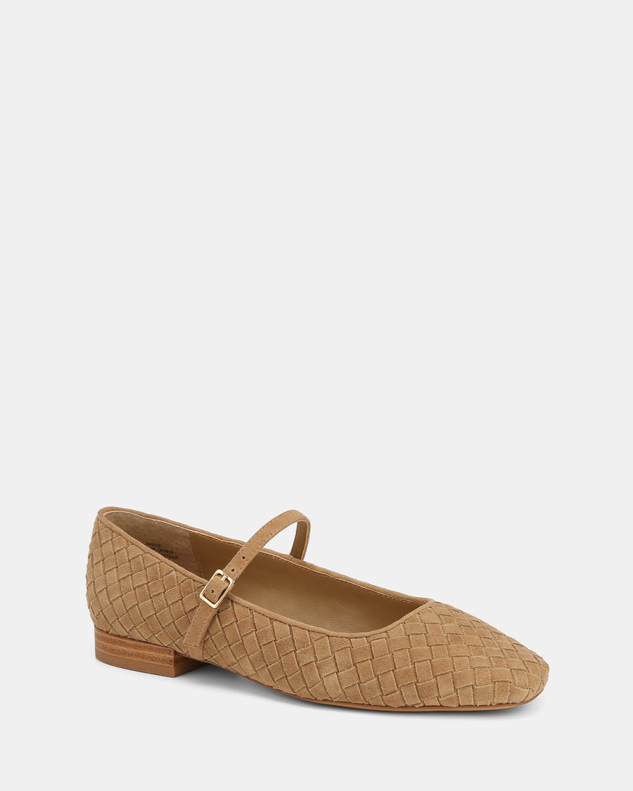 Annie Casual Flats Tan Woven Suede