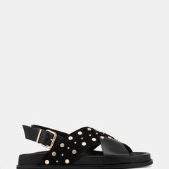 Cleo Flat Sandals Black Leather/Suede