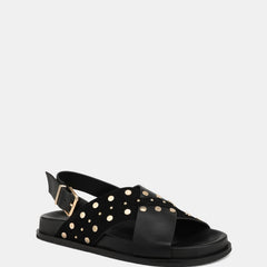 Cleo Flat Sandals Black Leather/Suede