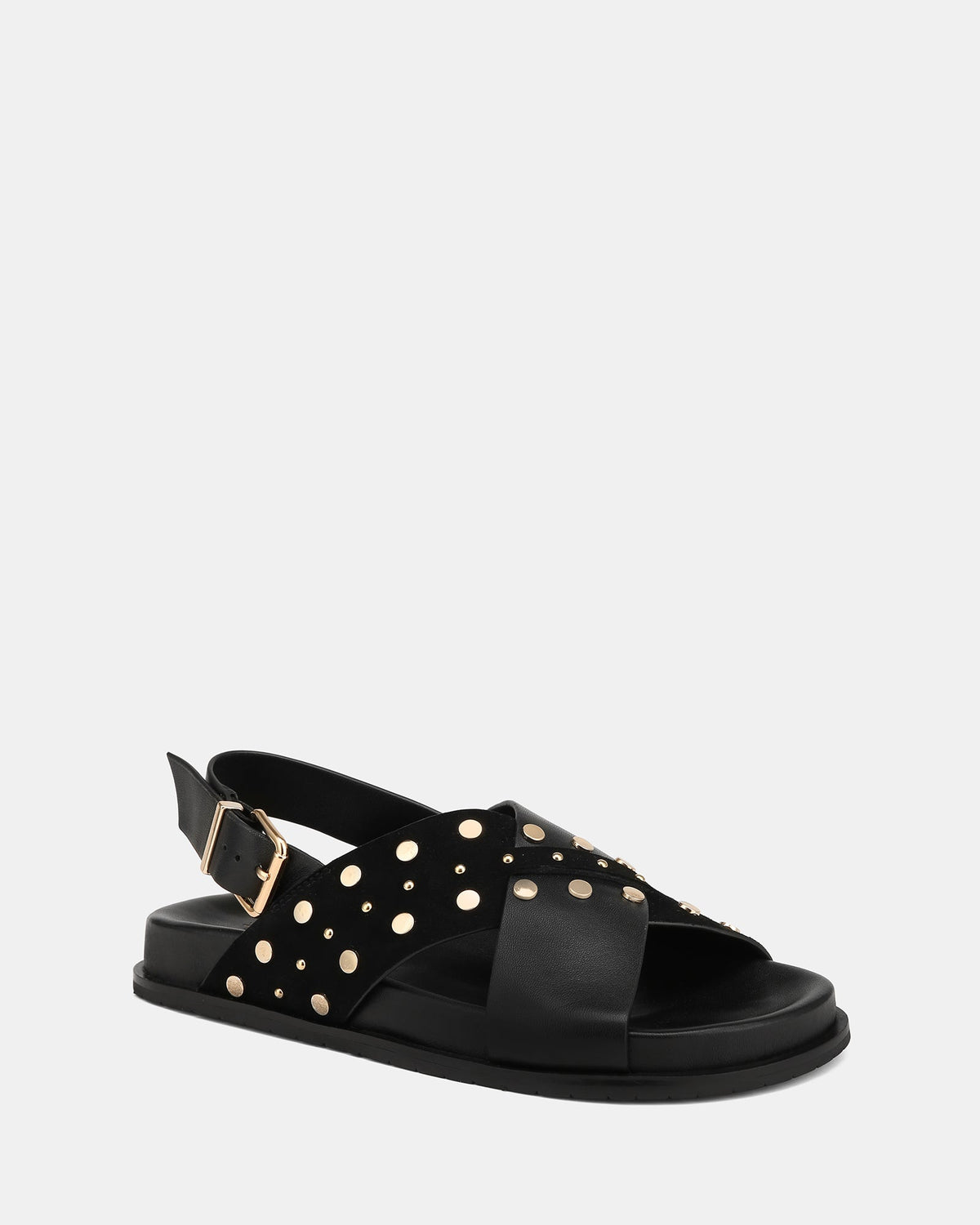 Cleo Flat Sandals Black Leather/Suede