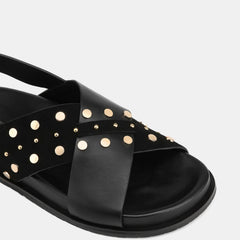 Cleo Flat Sandals Black Leather/Suede