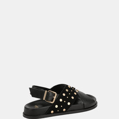 Cleo Flat Sandals Black Leather/Suede