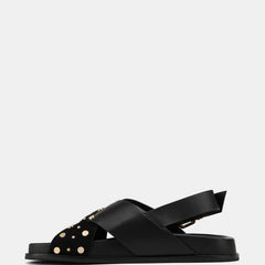 Cleo Flat Sandals Black Leather/Suede