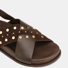 Cleo Flat Sandals Brown Leather/Suede