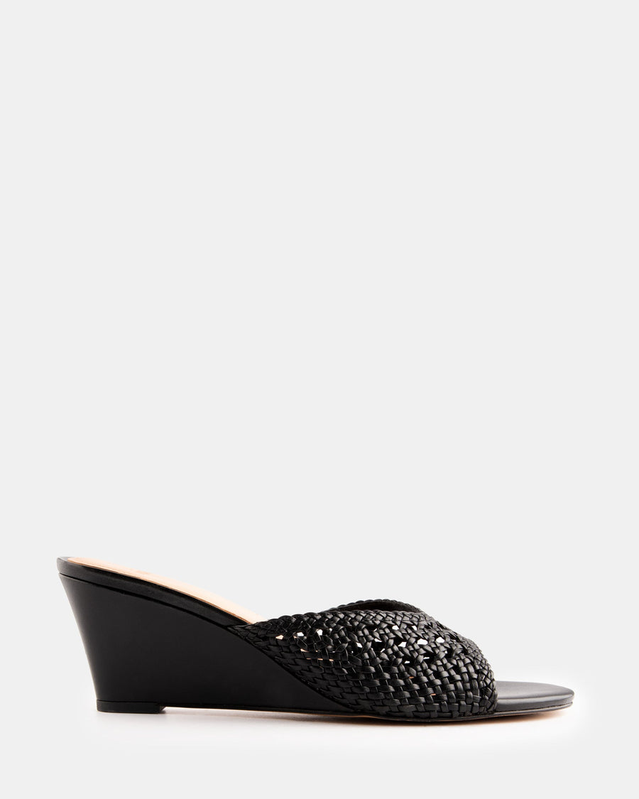 Carolina Wedges Black Woven Leather