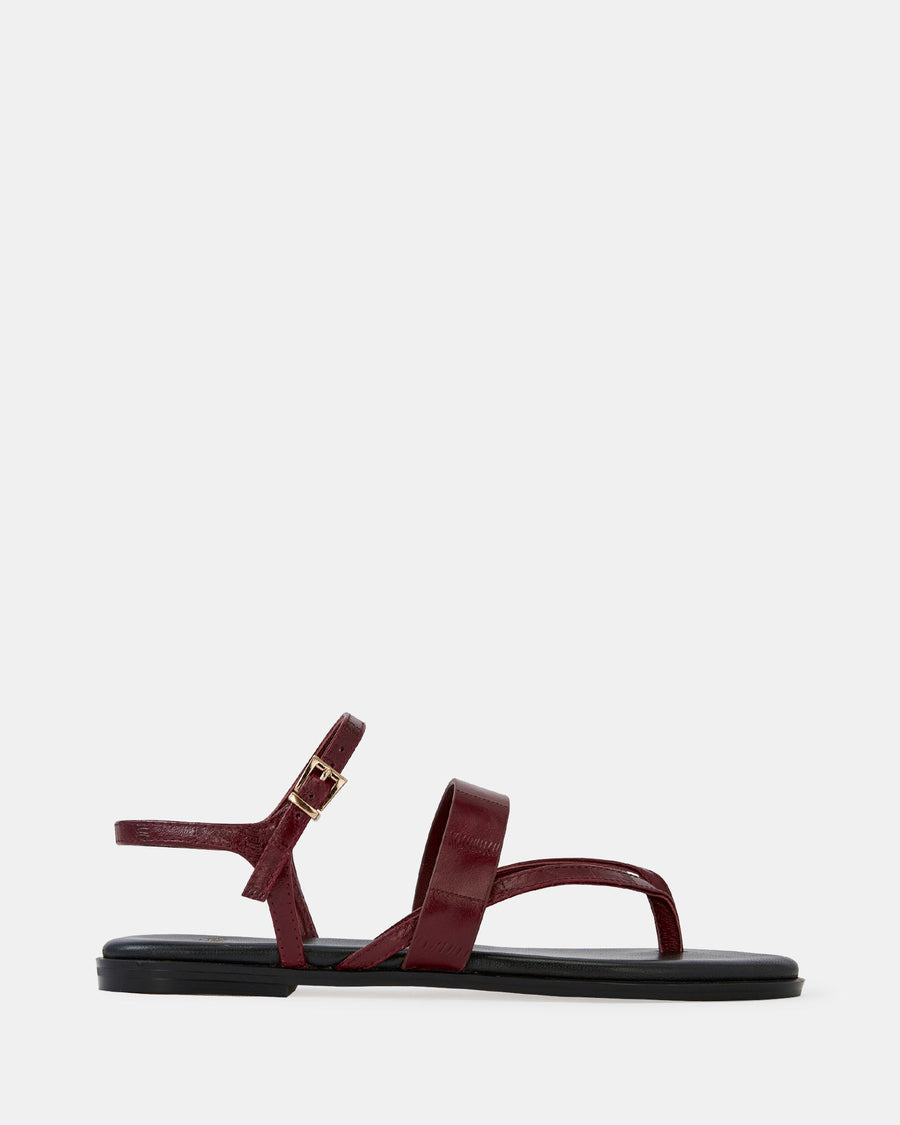 Diego Flat Sandals Berry/Black Leather