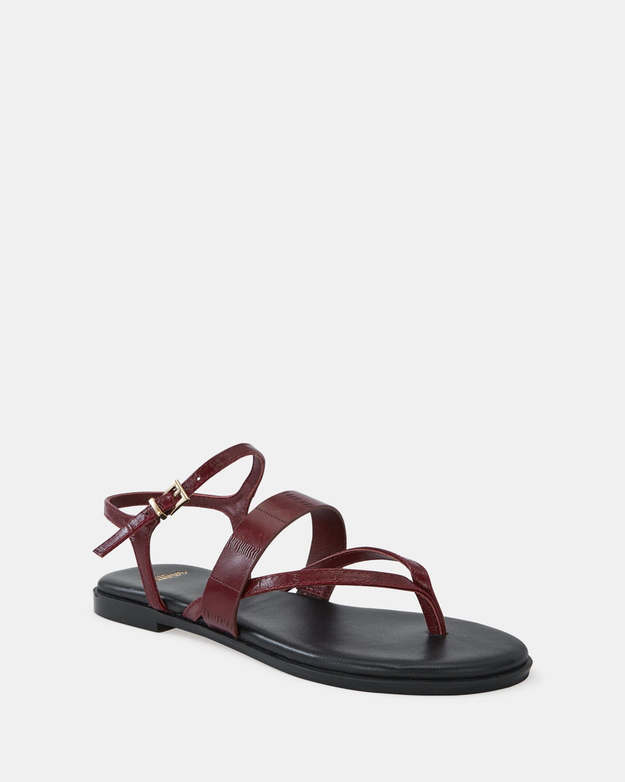 Diego Flat Sandals Berry/Black Leather