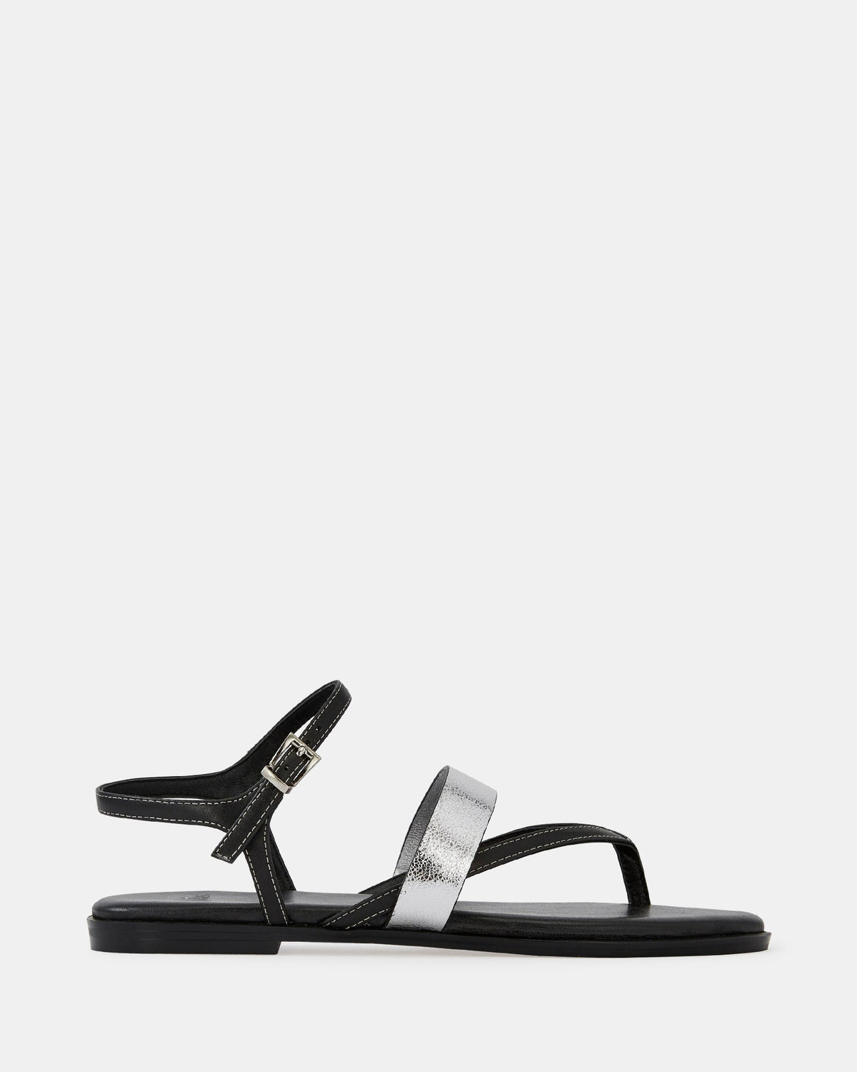 Diego Flat Sandals Black/Crinkle Silver Leather