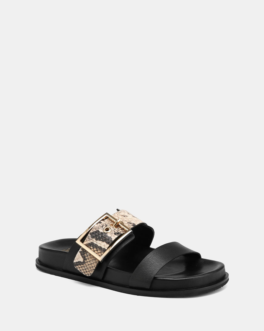 Elsa Flat Sandals Black /Snake Leather