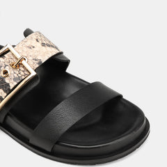 Elsa Flat Sandals Black /Snake Leather