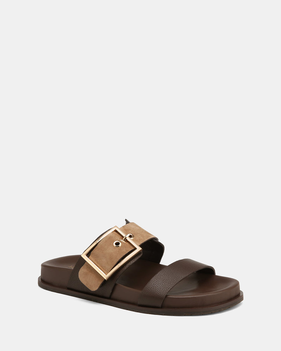Elsa Flat Sandals Dark Brown Leather