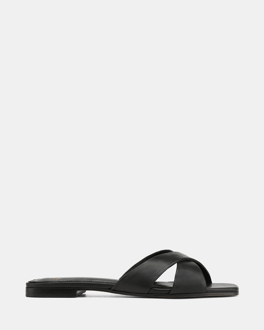 Emery Flat Sandals Black Leather