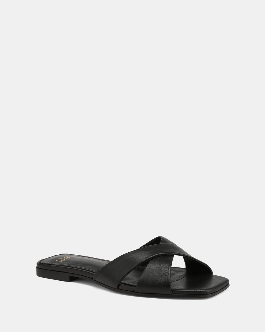 Emery Flat Sandals Black Leather