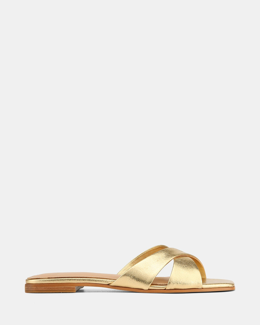 Emery Flat Sandals Gold Leather