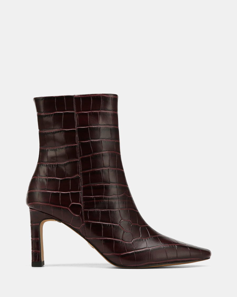 Nina Ankle Boots Raisin Croc Embossed Leather