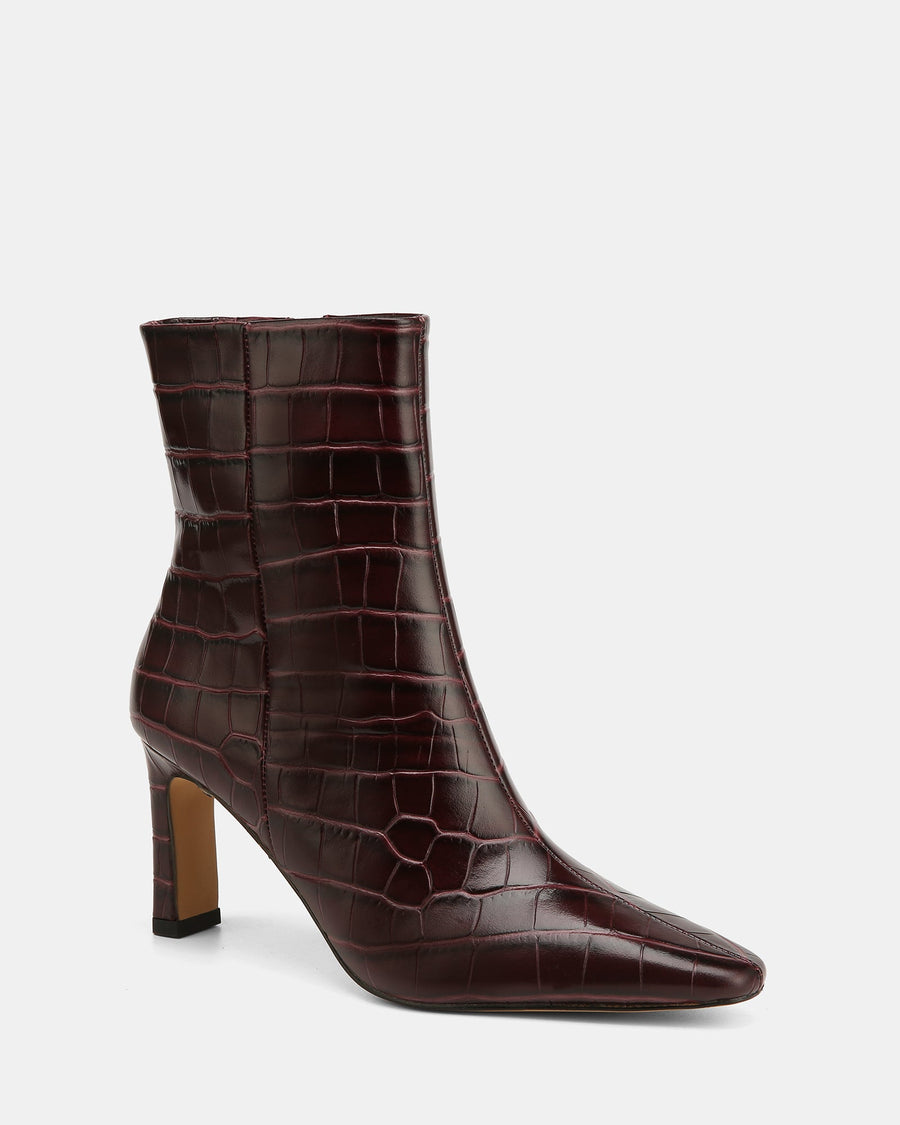 Nina Ankle Boots Raisin Croc Embossed Leather