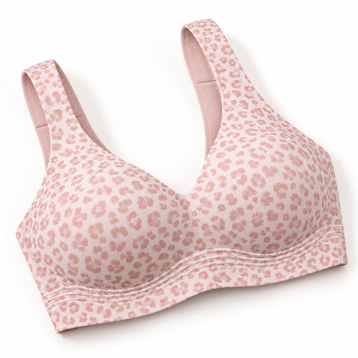 The Everyday Wireless Bra in Leopard Pink, detail view