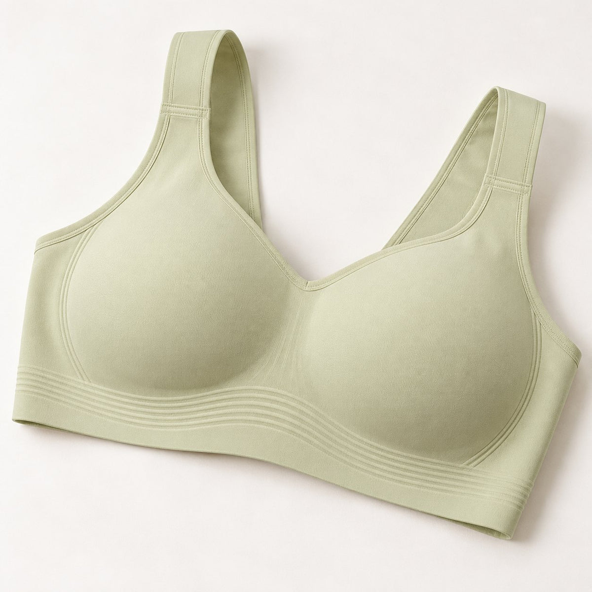 The Everyday Wireless Bra in Light Green, detail view