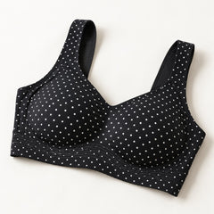 The Everyday Wireless Bra in Polka Dot Black, detail view