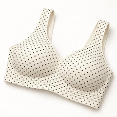 The Everyday Wireless Bra in Polka Dot White, detail view