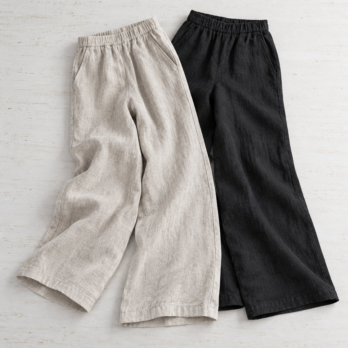 The Wide-Leg Linen Trouser, Natural Linen and Black together