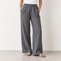 The Wide-Leg Linen Trouser in Charcoal Gray