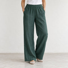 The Wide-Leg Linen Trouser in Dark Green
