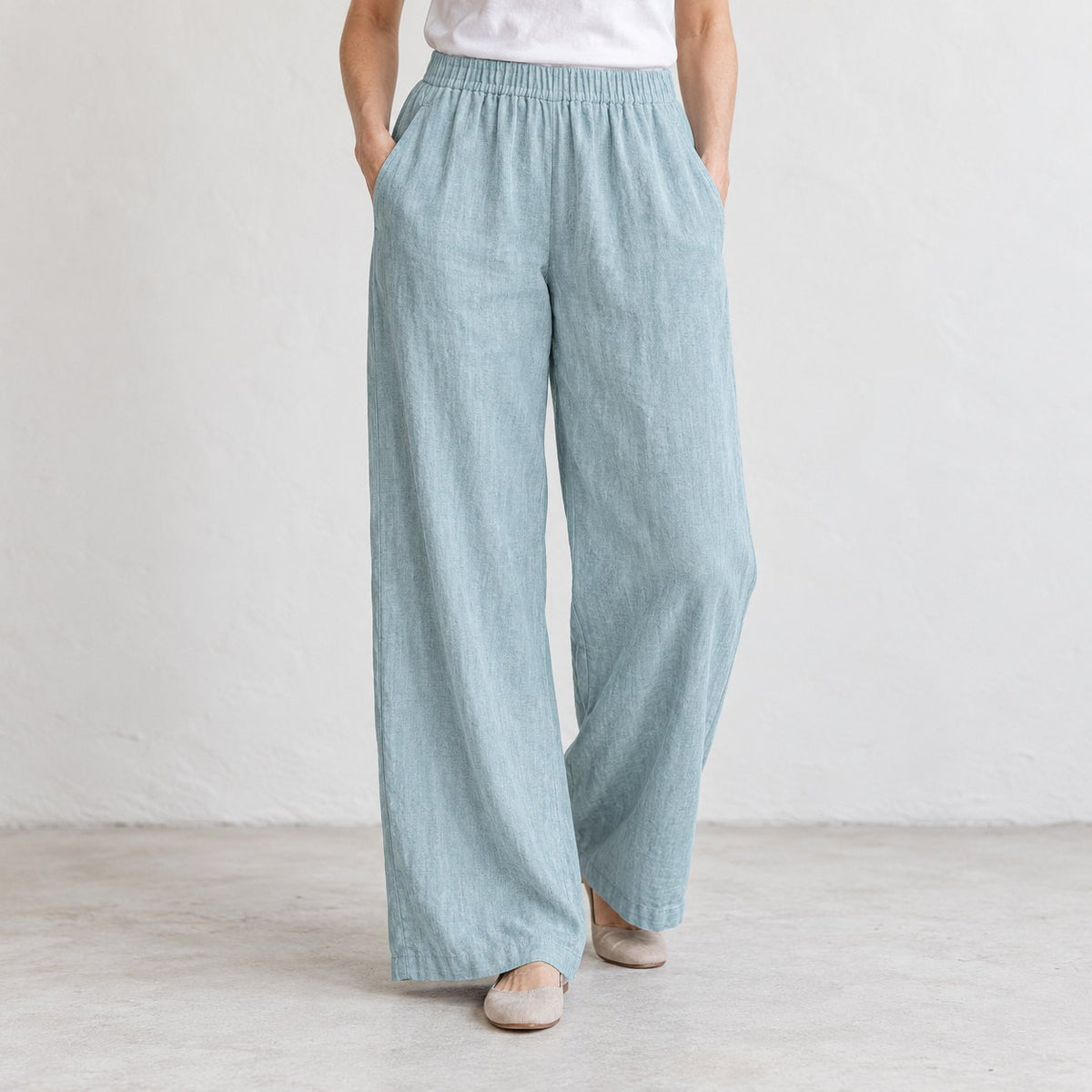 The Wide-Leg Linen Trouser in Dusty Turquoise