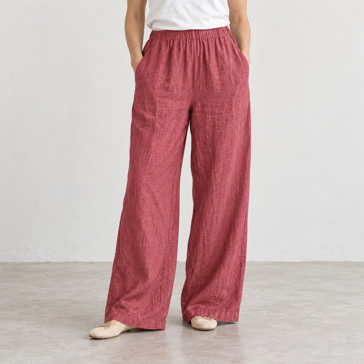 The Wide-Leg Linen Trouser in Frozen Cranberry