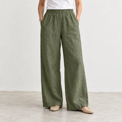 The Wide-Leg Linen Trouser in Green Moss