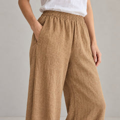 The Wide-Leg Linen Trouser in Mocha Mousse, detail view