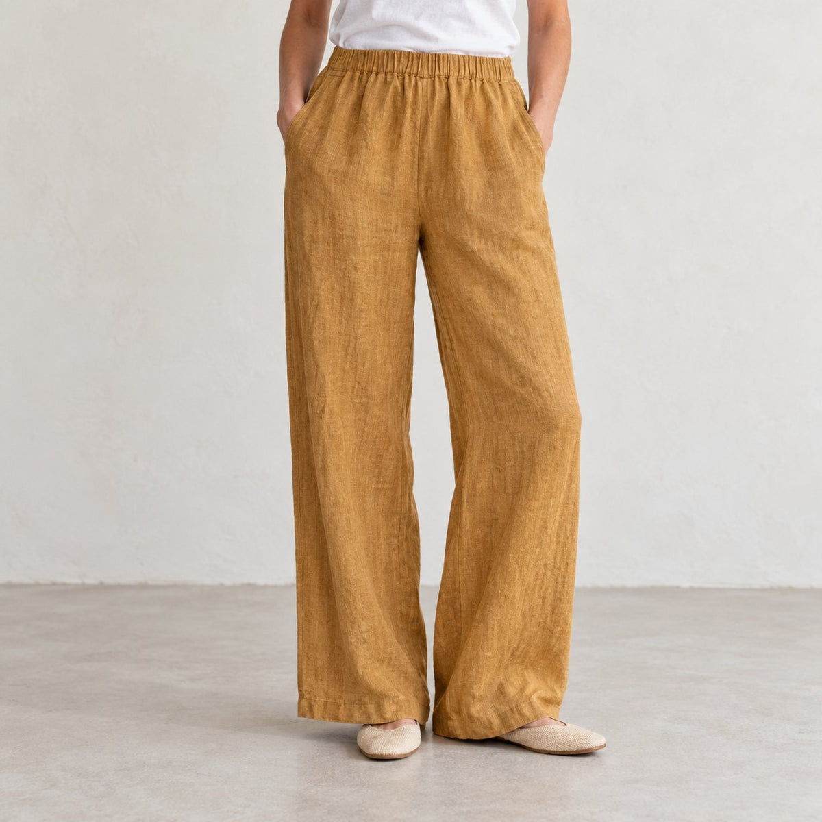 The Wide-Leg Linen Trouser in Mustard