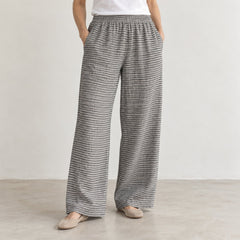 The Wide-Leg Linen Trouser in Natural Black Stripes