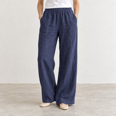 The Wide-Leg Linen Trouser in Navy Blue