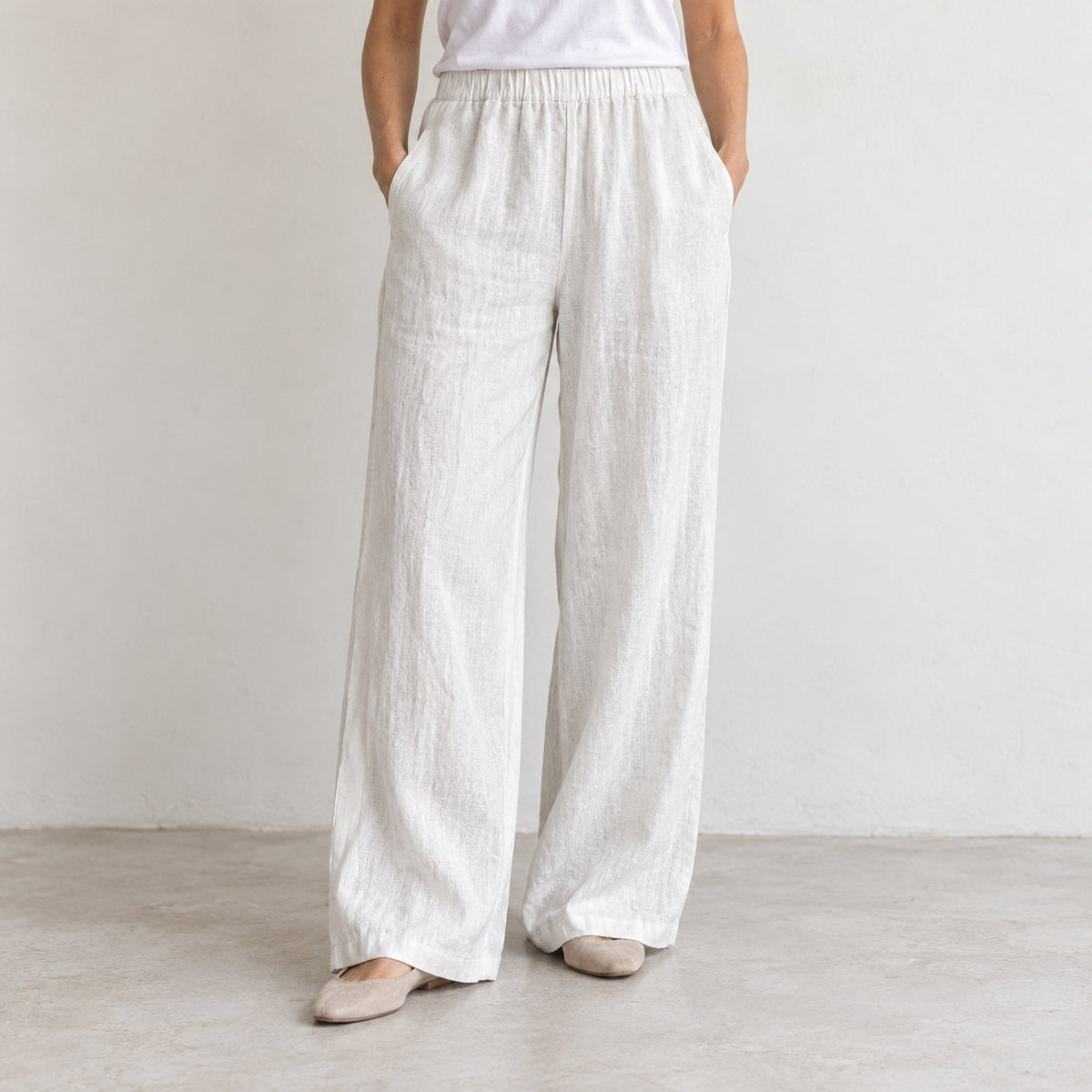 The Wide-Leg Linen Trouser in Off White