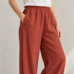 The Wide-Leg Linen Trouser in Rust, detail view