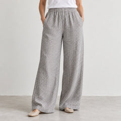 The Wide-Leg Linen Trouser in Small Gray Checks