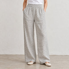 The Wide-Leg Linen Trouser in White Black Stripes