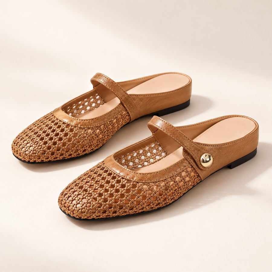 The Woven Mary Jane Mule in Camel