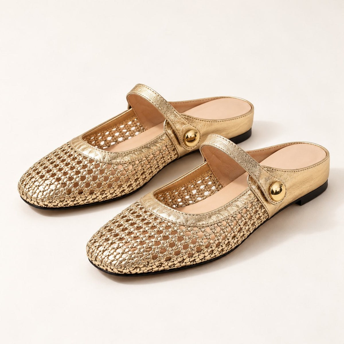 The Woven Mary Jane Mule in Gold